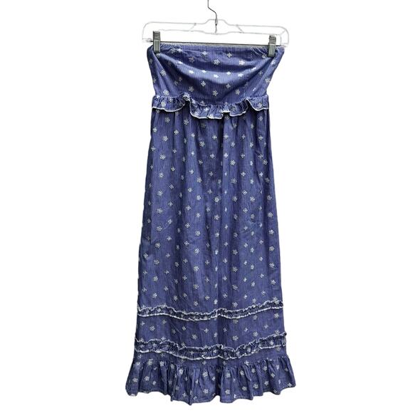 Tularosa Raven Blue White Striped Embroidered Cotton Midi Dress Size XS - Picture 2 of 6